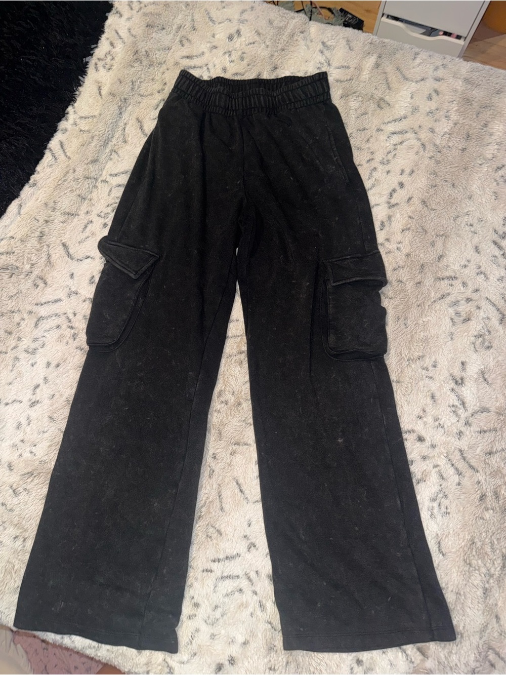 Black washed distressed style cargo sweat pants